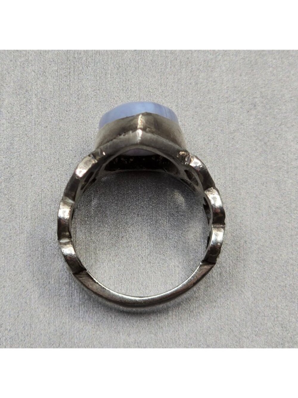 Vintage Sterling Silver Blue Lace Agate Ring Size 6.5 Brutalist Open Link Band - Picture 5 of 13